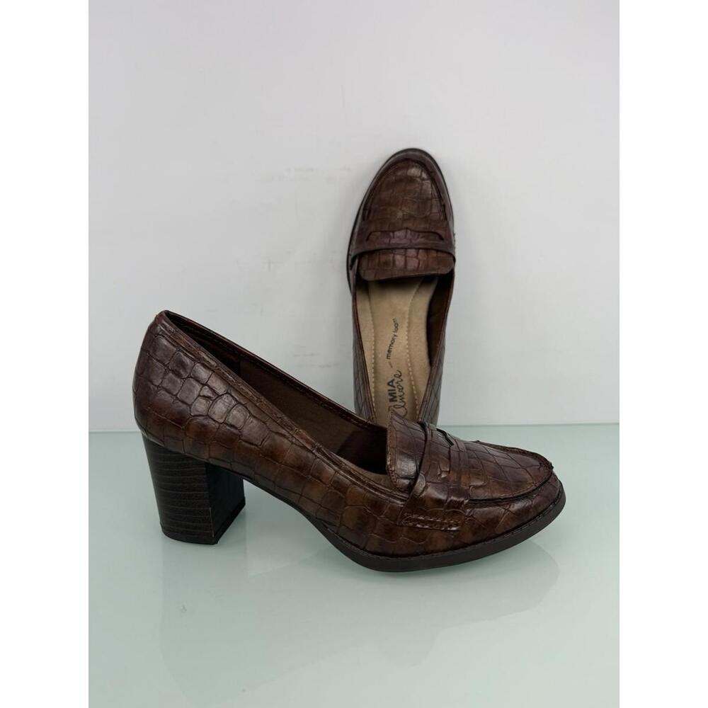 Mia Amore Size 7  Ilsa Croco Embossed Loafer Style Pumps 2.5" Block Heels Office